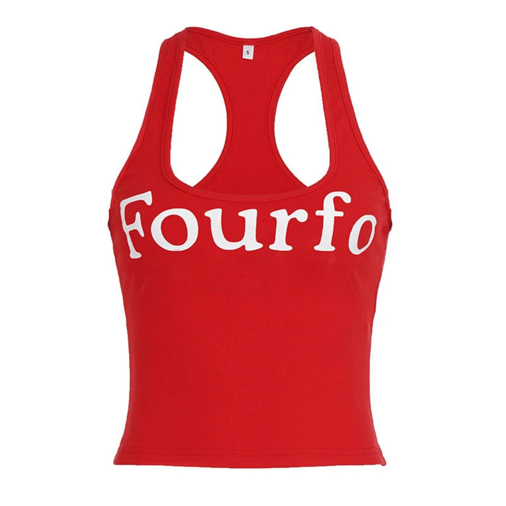 Zara Retro Letter Print Sporty Low Cut Contrast Racerback Tank Top - Picture 6 of 7